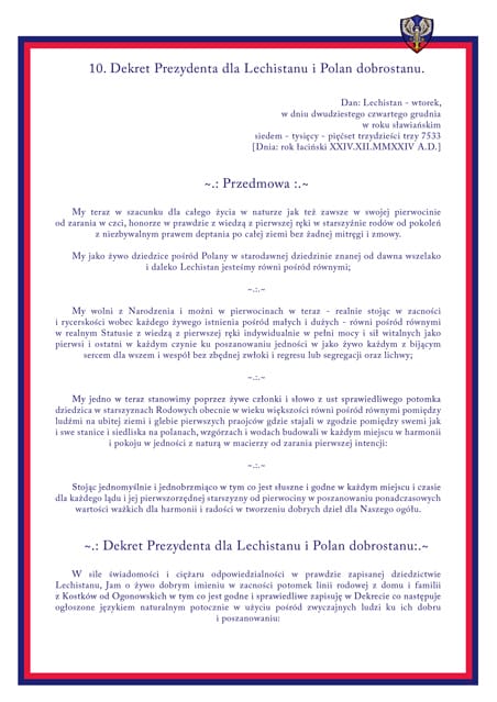 9 Dekret Prezydenta dla Lechistanu i Polan pobierz PDF