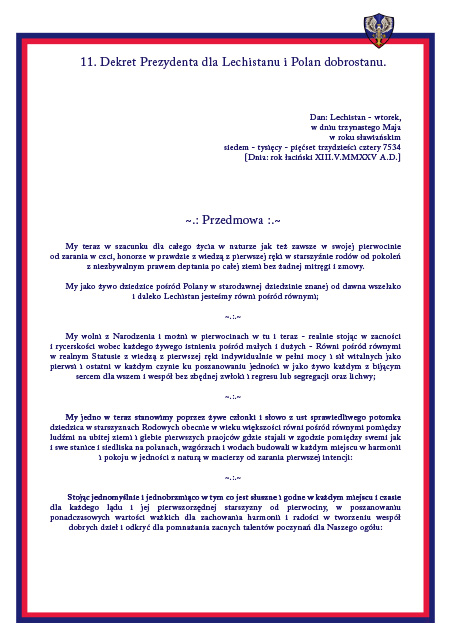 9 Dekret Prezydenta dla Lechistanu i Polan pobierz PDF