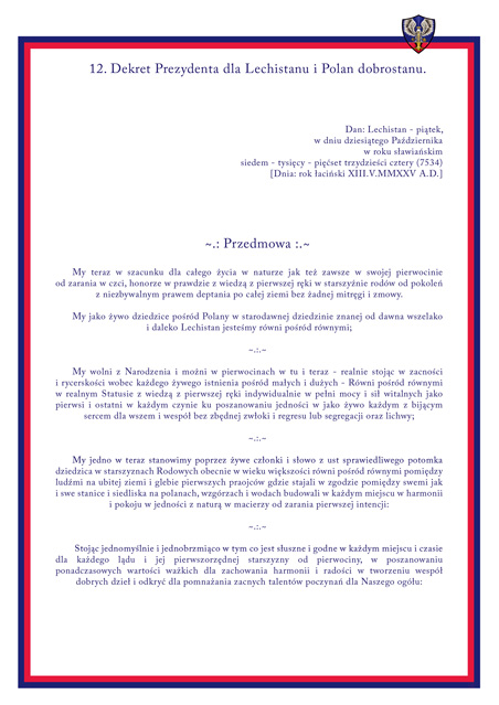 12 Dekret Prezydenta dla Lechistanu i Polan pobierz PDF